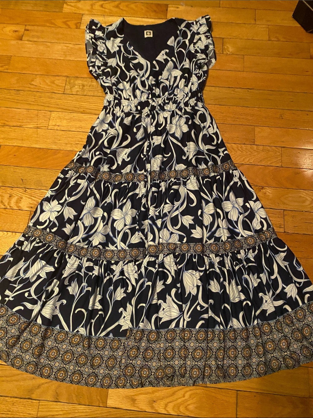 Navy Floral Tiered Maxi Dress - Unbranded
